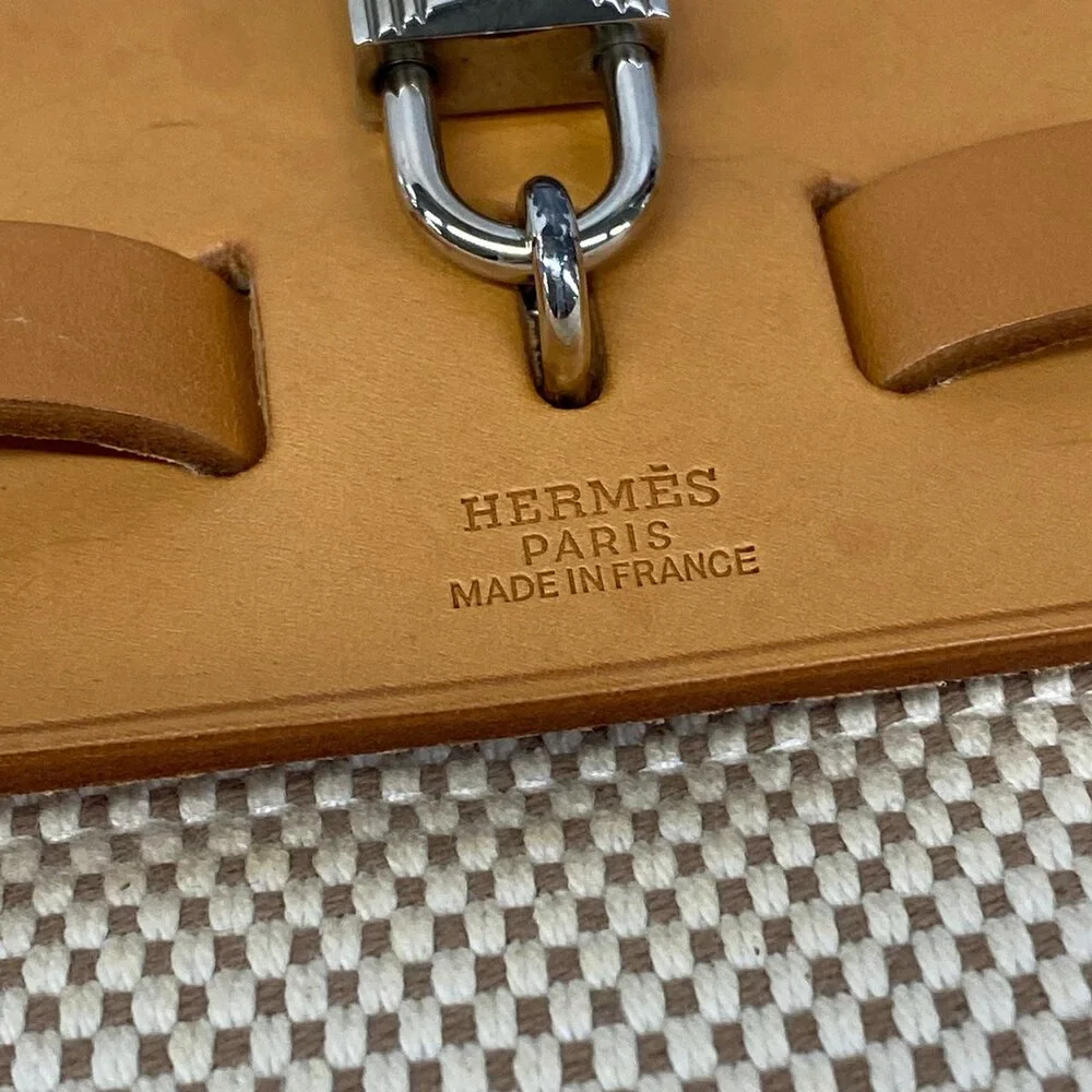 Hermès Herbag PM Handbag Cream Brown Toile GM Leather